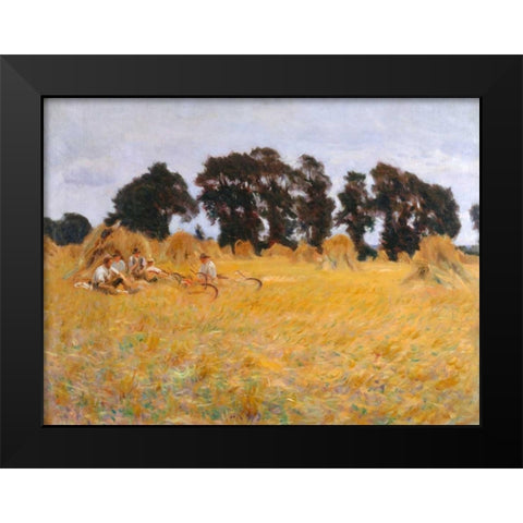 Reapers resting in a Wheat Field  Black Modern Wood Framed Art Print by Sargent, John Singer
