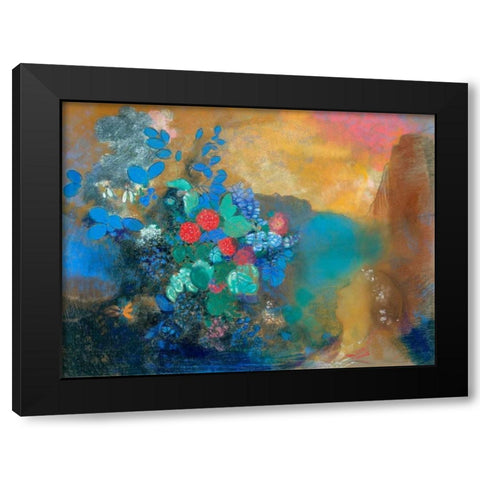 Ophelia among the flowers Black Modern Wood Framed Art Print by Redon, Odilon