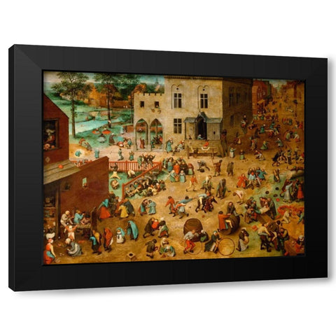Childrenâ€™s Games Black Modern Wood Framed Art Print by Bruegel the Elder, Pieter