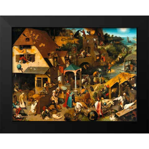The Dutch Proverbs Black Modern Wood Framed Art Print by Bruegel the Elder, Pieter