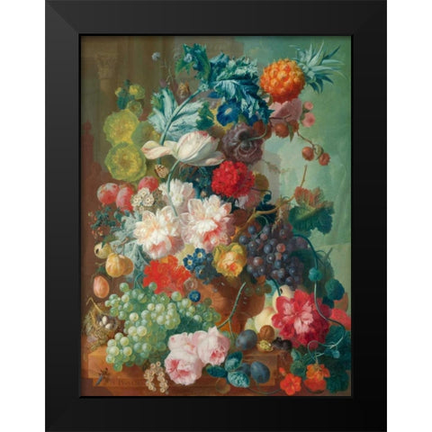 Fruit and Flowers in a terracotta Vase Black Modern Wood Framed Art Print by Van Os, Jan