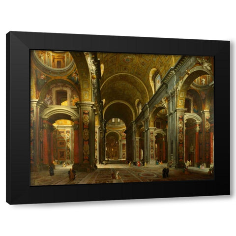 The interior of St Peters, Rome Black Modern Wood Framed Art Print by Paolo Panini, Giovanni