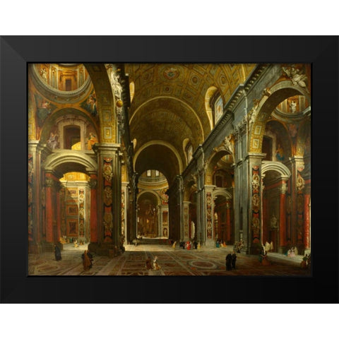 The interior of St Peters, Rome Black Modern Wood Framed Art Print by Paolo Panini, Giovanni