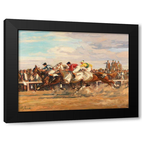 Horse race Black Modern Wood Framed Art Print by Jank, Angelo
