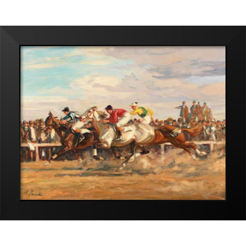 Horse race Black Modern Wood Framed Art Print by Jank, Angelo