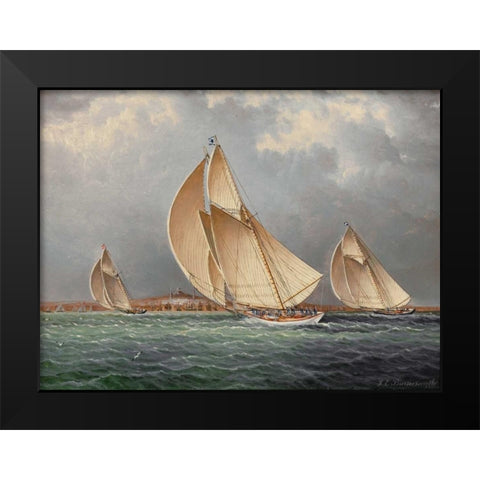 Yachting in Boston Harbor Black Modern Wood Framed Art Print by Buttersworth, James E.