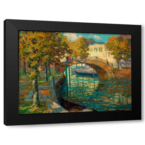 Overlooking the canal Black Modern Wood Framed Art Print with Double Matting by Linde, Ossip Leonovitch