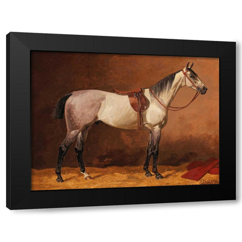 Saddled sport horse Black Modern Wood Framed Art Print by Volkers, Emil