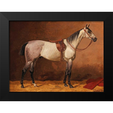 Saddled sport horse Black Modern Wood Framed Art Print by Volkers, Emil
