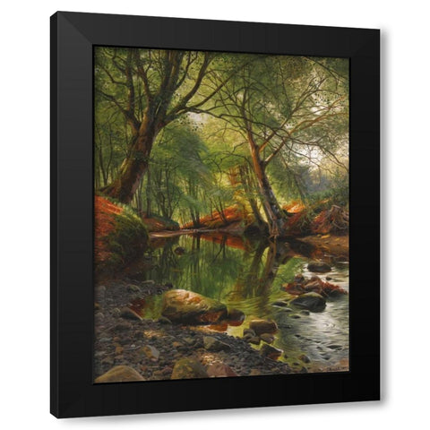 A woodland stream Black Modern Wood Framed Art Print with Double Matting by MÃ¸nsted, Peder MÃ¸rk
