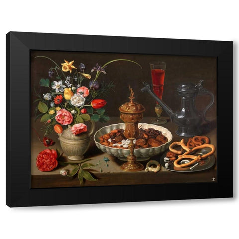 Still Life of Flowers and Dried Fruit Black Modern Wood Framed Art Print by Peeters, Clara