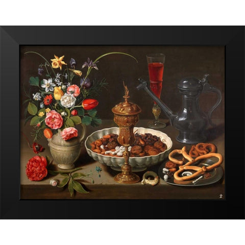 Still Life of Flowers and Dried Fruit Black Modern Wood Framed Art Print by Peeters, Clara