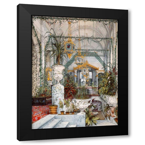 Interiors of the Winter Palace: the Winter Garden Black Modern Wood Framed Art Print with Double Matting by Ukhtomsky, Konstantin Andreyevich