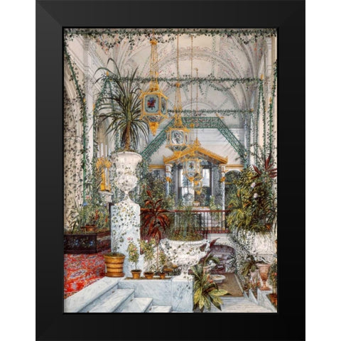Interiors of the Winter Palace: the Winter Garden Black Modern Wood Framed Art Print by Ukhtomsky, Konstantin Andreyevich