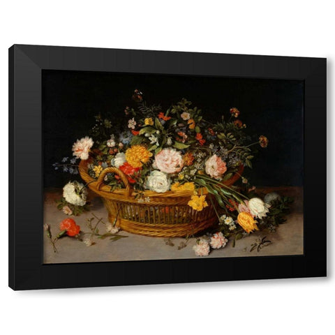 A Basket of Flowers Black Modern Wood Framed Art Print by Bruegel the Younger, Jan