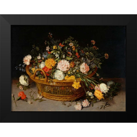 A Basket of Flowers Black Modern Wood Framed Art Print by Bruegel the Younger, Jan