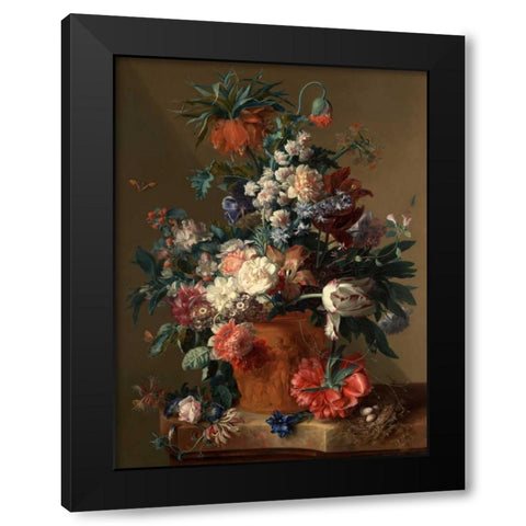 Vase Black Modern Wood Framed Art Print by van Huysum, Jan