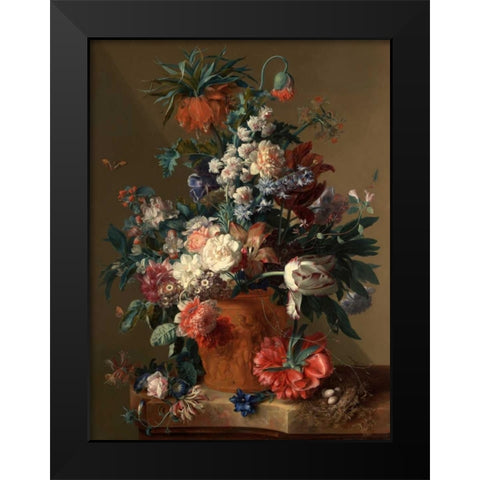 Vase Black Modern Wood Framed Art Print by van Huysum, Jan