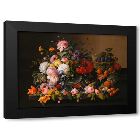 Flowers and Fruits Black Modern Wood Framed Art Print with Double Matting by Roesen, Severin