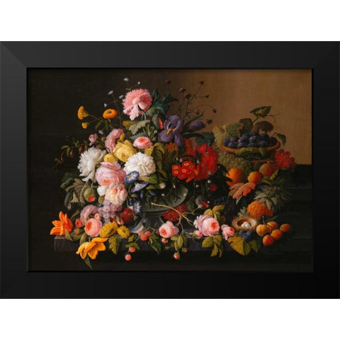 Flowers and Fruits Black Modern Wood Framed Art Print by Roesen, Severin