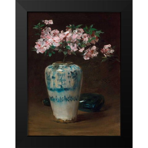 Pink Azalea â€“ Chinese Vase Black Modern Wood Framed Art Print by Merritt Chase, William