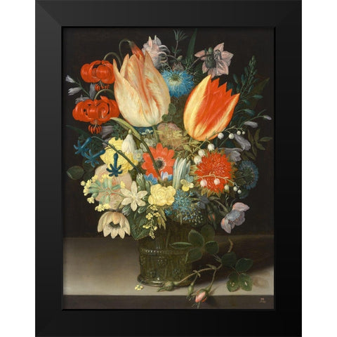 Still Life with Tulips Black Modern Wood Framed Art Print by Peter, Binoit