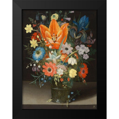 Still Life with Iris Black Modern Wood Framed Art Print by Peter, Binoit