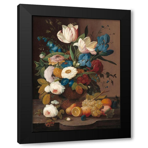 Still Life, Flowers, and Fruit Black Modern Wood Framed Art Print by Severin, Roesen
