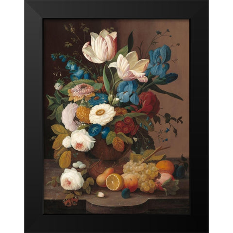 Still Life, Flowers, and Fruit Black Modern Wood Framed Art Print by Severin, Roesen