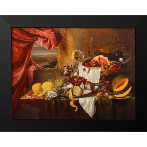 Still life with imaginary view Black Modern Wood Framed Art Print by Craen, Laurens