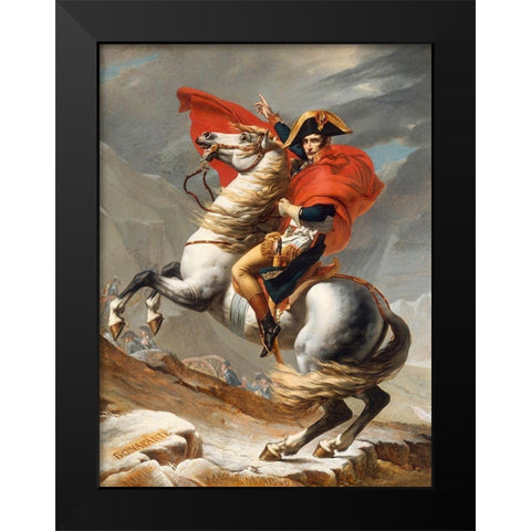Bonaparte franchissant le Grand Saint-Bernard Black Modern Wood Framed Art Print by Jacques-Louis , David
