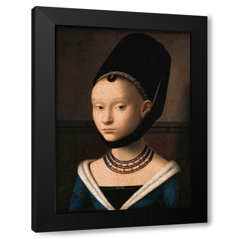 Portrait of a Young Woman Black Modern Wood Framed Art Print with Double Matting by Petrus, Christus