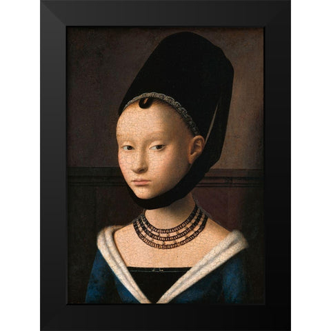 Portrait of a Young Woman Black Modern Wood Framed Art Print by Petrus, Christus