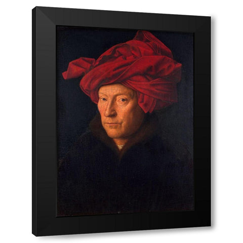 Portrait of a Man in a Turban Black Modern Wood Framed Art Print with Double Matting by Jan, Van Eyck