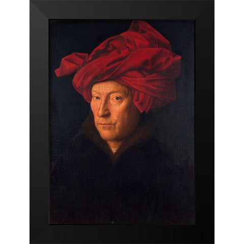 Portrait of a Man in a Turban Black Modern Wood Framed Art Print by Jan, Van Eyck