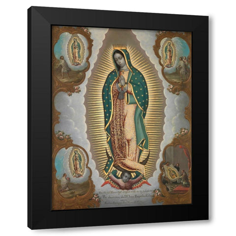 The Virgin of Guadalupe with the Four Apparitions Black Modern Wood Framed Art Print by Nicolas, EnrÃ­quez
