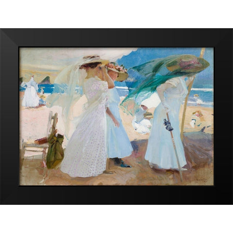 Under the Awning- Zarauz Black Modern Wood Framed Art Print by Bastida, Joaquin Sorolla y