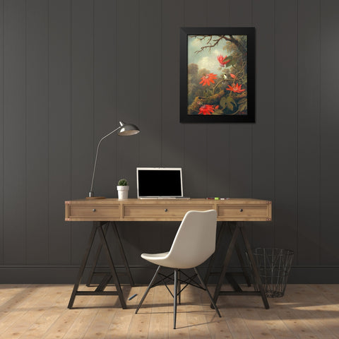 Hummingbird and Passionflowers Black Modern Wood Framed Art Print by Heade, Martin Johnson