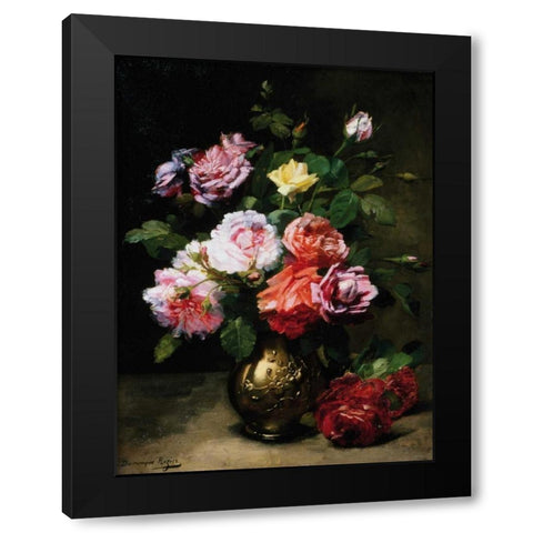 Painting of Roses in a Vase Black Modern Wood Framed Art Print by Rozier, Dominique