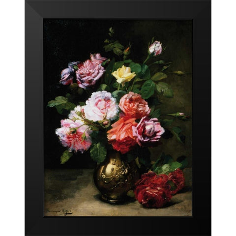 Painting of Roses in a Vase Black Modern Wood Framed Art Print by Rozier, Dominique