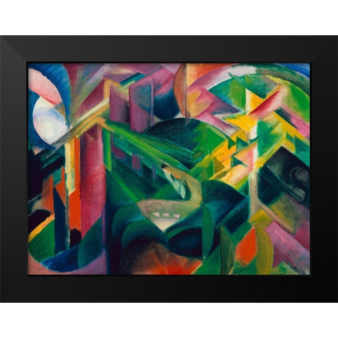 Deer in a Monastery Garden Black Modern Wood Framed Art Print by Marc, Franz