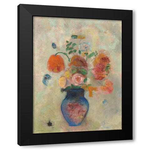 Large Vase with Flowers Black Modern Wood Framed Art Print with Double Matting by Redon, Odilon