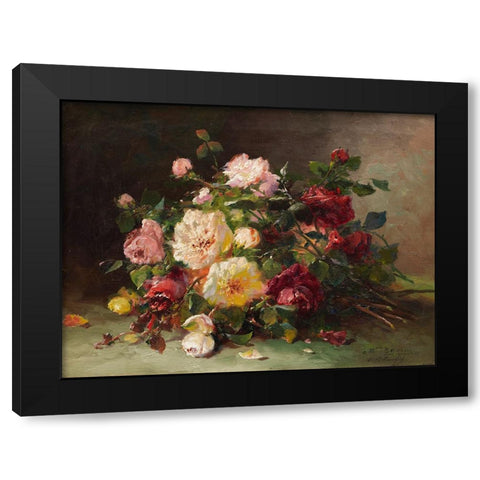 Bouquet de roses Black Modern Wood Framed Art Print by Cauchois, Eugene Henri