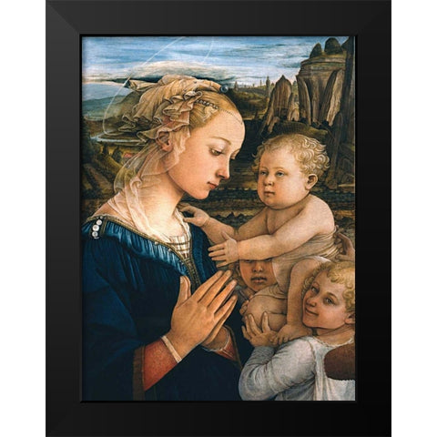 Madonna col Bambino e angeli (detail) Black Modern Wood Framed Art Print by Lippi, Filippo