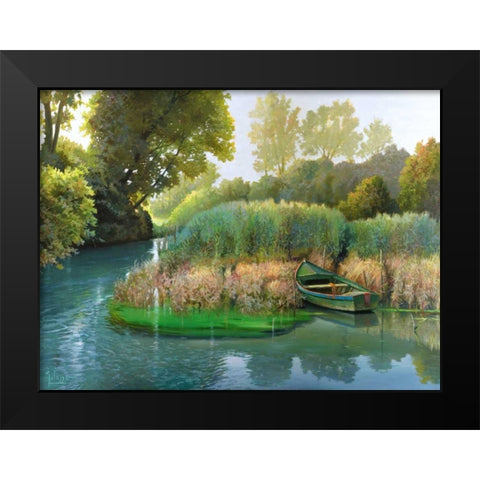 Sul fiume Black Modern Wood Framed Art Print by Galasso, Adriano
