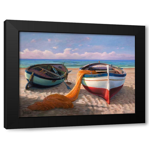 Barche sulla spiaggia Black Modern Wood Framed Art Print by Galasso, Adriano
