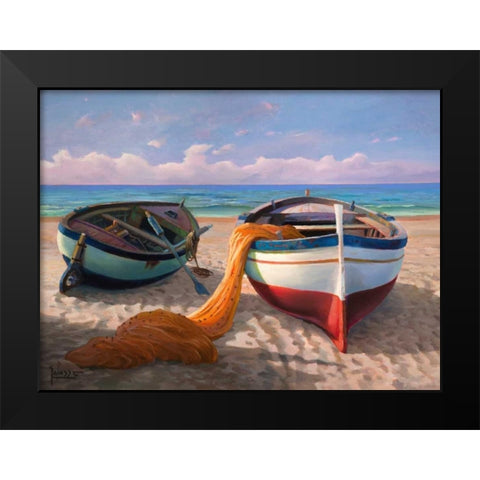 Barche sulla spiaggia Black Modern Wood Framed Art Print by Galasso, Adriano