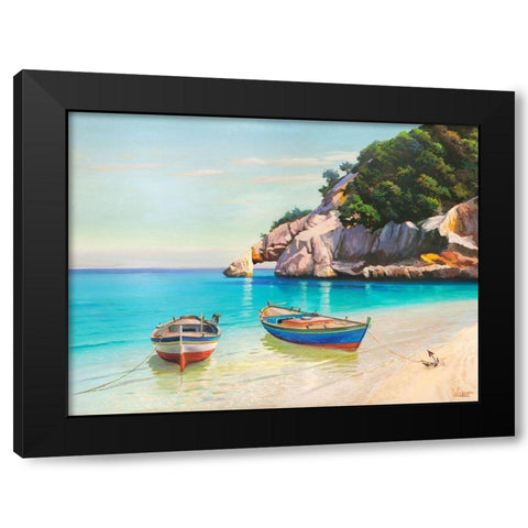 Barche nella caletta- Sardegna Black Modern Wood Framed Art Print by Galasso, Adriano