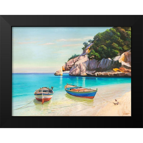 Barche nella caletta- Sardegna Black Modern Wood Framed Art Print by Galasso, Adriano
