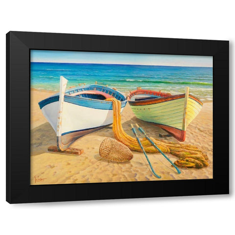 Barche sulla spiaggia Black Modern Wood Framed Art Print by Galasso, Adriano